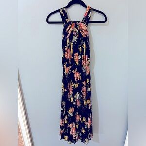 NWT ASOS Women Size 4 Black Floral Halter Neck Sleeveless Fit & Flare Dress